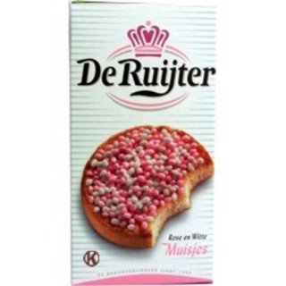 De Ruijter Streusel, Rosa Weiße Muisjes 280g (Zuckerstreusel)
