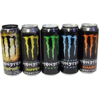 Monster Energy Drink Testpaket 5 x 0,5l Dose (Klassik, Lo Carb, Khaos, Ripper & Rehab)