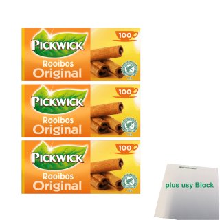 Pickwick Rooibos Original Großpackung Rotbusch Tee 3er Pack (3x 100x1,5g Teebeutel) + usy Block