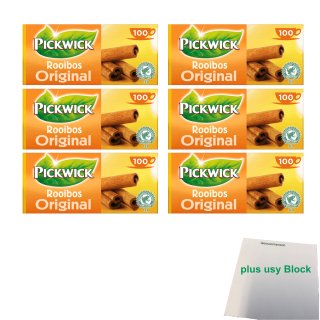 Pickwick Rooibos Original Großpackung Rotbusch Tee 6er Pack (6x 100x1,5g Teebeutel) + usy Block