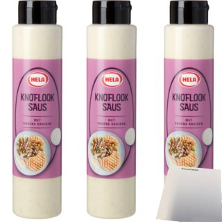 Hela Knoflook Saus Knoblauchsauce mit grünen Kräutern 3er Pack (3x800ml Flasche) + usy Block