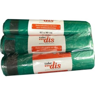 take dis Müllsäcke 3 x 15 Beutel á 60l mit Zugband (Müllsack/Abfallsack 61 x 80 cm)