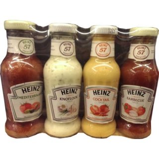 Heinz Gewürz-Sauce 57 4 Sorten 4 x 250ml Flasche (Mediteraan, Knoflook, Cocktail & Barbecue)