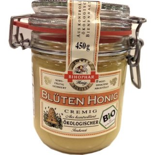 Bihophar Bio-Honig Blüten Honig cremig 450g Einmachglas