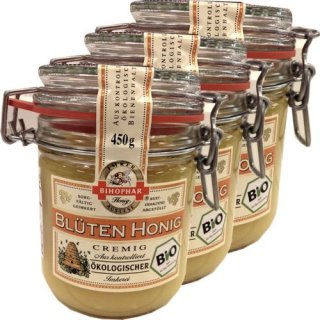 Bihophar Bio-Honig Blüten Honig cremig 3 Einmachgläser á 450g