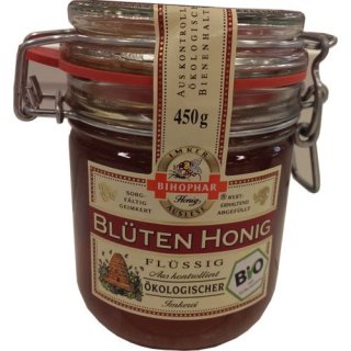 Bihophar Bio-Honig Blüten Honig flüssig 450g Einmachglas