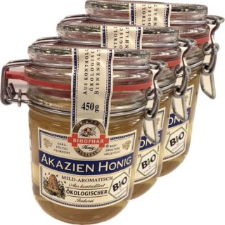 Bihophar Bio-Honig Akazien Honig flüssig 3 Einmachgläser á 450g