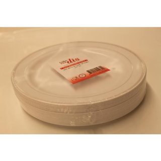 take dis Luxe disposable borden met zilveren rand  Ø 19cm, 20 Stück (Kunststoff Party-Teller weiß mit silberrand)