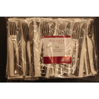 Mozaik Vork en mes kit Metal-Look 30 Stück (Kunststoff Gabel & Messer Set, Metall-Look)
