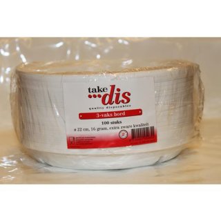 take dis 3-vaks bord extra zwarte kwaliteit Ø 22cm, 100 Stück (Kunststoff 3 Fach Teller, weiß, extra hohe Qualität)