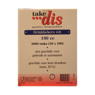 take dis drinkbekers wit 180cc, 3000 Stück (Kunststoff-Becher, weiß)