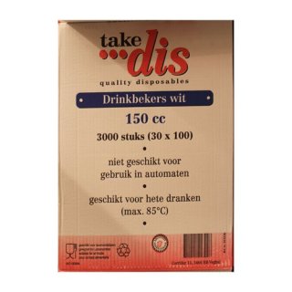 take dis drinkbekers wit 150cc, 3000 Stück (Kunststoff-Becher, weiß)