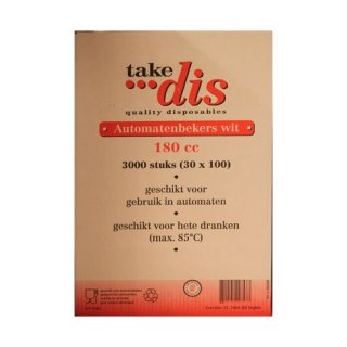 take dis automatenbekers wit 180cc, 3000 Stück (Kunststoff-Becher, weiß, automatengeeignet)