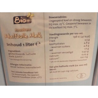 Bio+ Halbfett-Milch, 6 x 1l Karon Pack (Halfvolle Melk, haltbare Bio-Milch)
