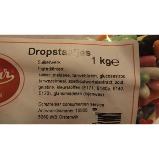 Schuttelaar Lakritze Dropstaafjes 1000g Beutel (Lakritz-Stangen)