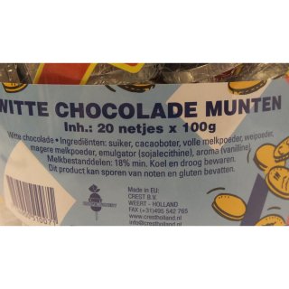 Crest Witte Chocolade Munten 20 x 100g Netze in Runddose (Weiße Schokoladen-Münzen)