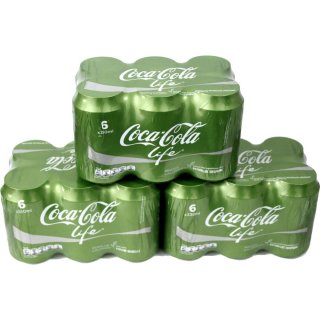Coca Cola Life 3 Pack á 6 x 0,33l Dose eingeschweißt (18 Dosen Coca Cola Stevia)