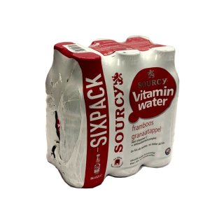 Sourcy Vitamin Wasser Himbeere & Granatapfel 6 x 0,5l PET-Flasche (mit Vitamin C & Antioxidantien Komplex)
