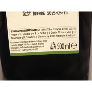 Olitalia Gourmet Monocultivar Ogliarola 500ml Flasche (Fruchtig-Ausgewogenes extra natives Olivenöl)