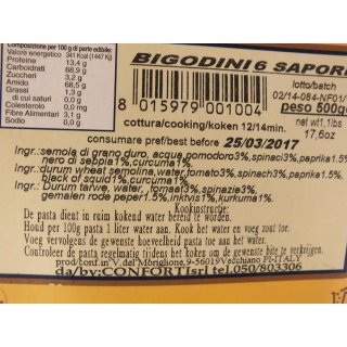 Conforti Bigodini 6 Sapori 500g Packung (6 Sorten Nudeln)