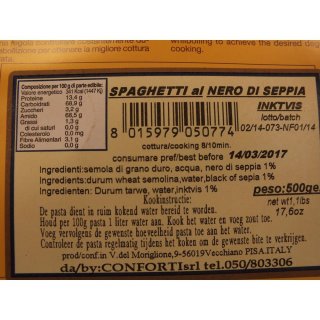 Conforti Spaghetti al Nero di Seppia 500g Packung (Tintenfisch Spaghetti)