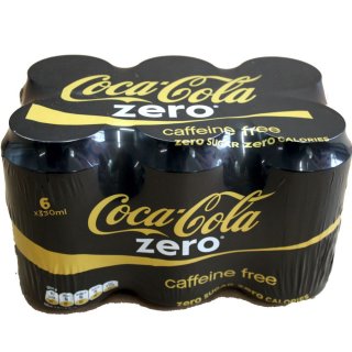 Coca Cola Zero Caffeine Free 1 Pack á 6x0,33l Dose eingeschweißt IMPORT (6 Dosen Cola Zero koffeinfrei)