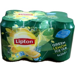 Lipton Ice Tea Green Lemon 1 Pack á 6 x 0,33l Dose IMPORT (6 Dosen Eistee grüner Tee Zitrone eingeschweißt)
