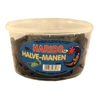 Haribo Halve-Manen Drop 150 Stck. Runddose IMPORT (Lakritz Halbmond)
