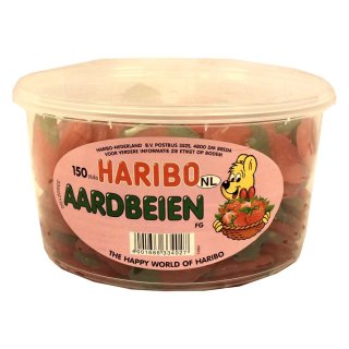 Haribo Aardbeien 150 Stck. Runddose IMPORT (Fruchtgummi Erdbeeren)