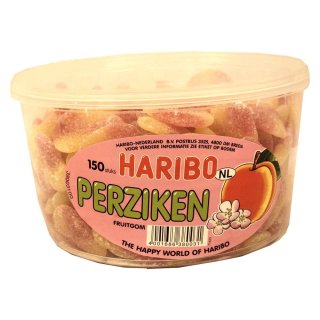 Haribo Perziken 150 Stck. Runddose IMPORT (Fruchtgummi Pfirsich)