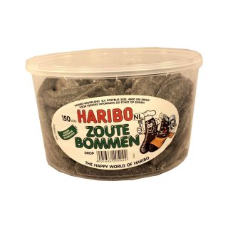 Haribo Zoute Bommen Drop 150 Stck. Runddose IMPORT (Lakritz Salzgurken)
