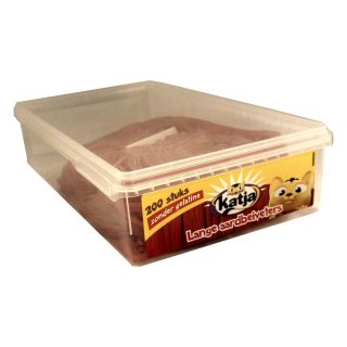 Katja lange aardbeiveters 200 Stck. Box (Fruchtgummi Erdbeer-Schnüre)