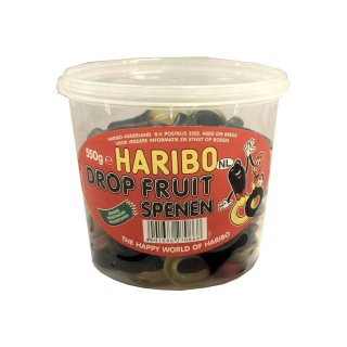 Haribo Drop Fruit Spenen 550g Runddose IMPORT (Fruchtgummi mit Lakitze Schnuller)
