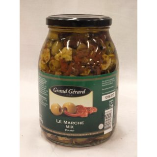 Grand Gérard Le Marche Mix Pikant 1000g Glas (Pikante Mischung mit grünen Oliven)