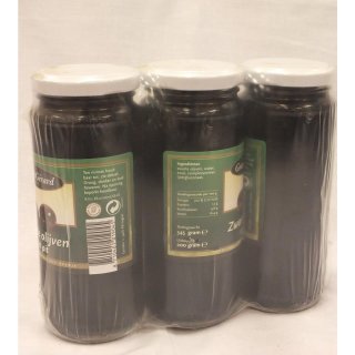Grand Gérard zwarte Olijven met Pit 3 x 358ml Glas (schwarze Oliven mit Kern)