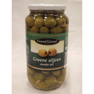 Grand Gérard groene Olijven zonder Pit 935ml Glas (entkernte grüne Oliven)