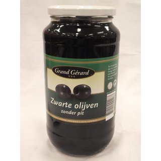 Grand Gérard zwarte Olijven zonder Pit 935ml Glas (entkernte schwarze Oliven)