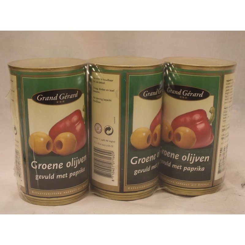 Grand Gérard groene Olijven gevuld met Paprika 3 x 370ml Konserve (gr