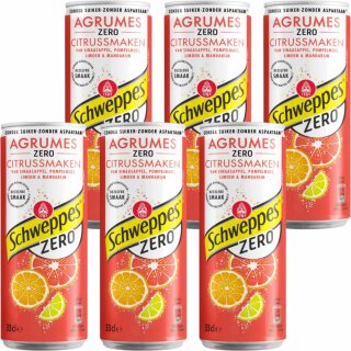 Schweppes Agrumes Zero 1 Pack á 6 x 0,33l eingeschweißt (6 Dosen Zitrusfrüchte Zuckerfrei)