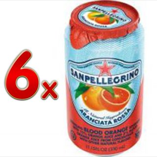 San Pellegrino Aranciata Rossa 1 Pack á 6 x 0,33l eingeschweißt (6 Dosen Blutorangen-Limonade)