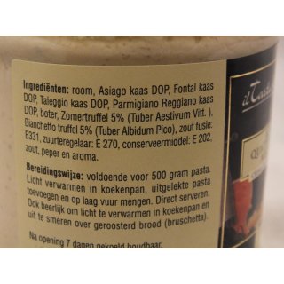 Il Tartufo di Paolo Roomsaus Quattro Formaggi met Truffel 120g Glas (4-Käse-Sahne-Sauce mit Trüffel)
