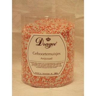 Dragee Geboortemuisjes Anijszaad,Rose/Wit, 1,3 kg Dose (Rosa/Weiße Anisstreusel)