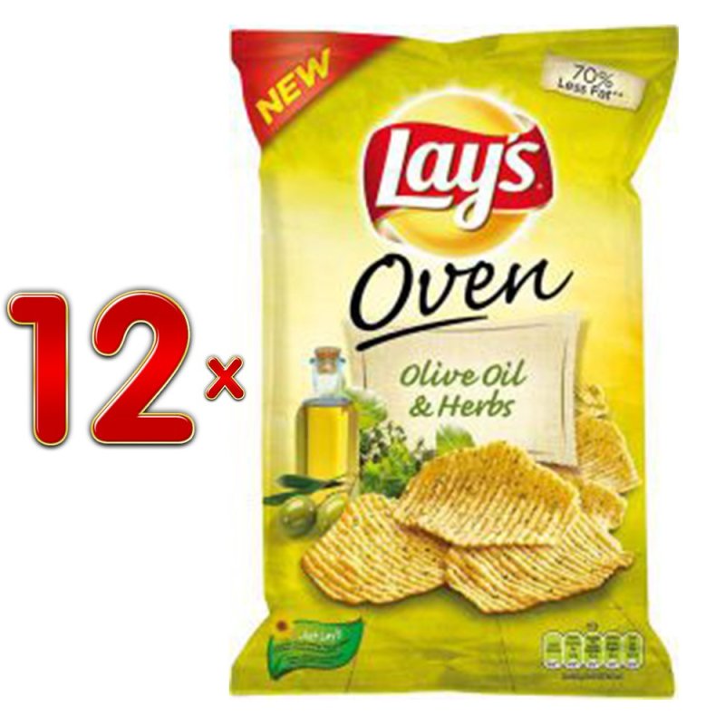 Lays Ofen Chips Crispy Thins Olivenöl & Kräuter 6 x 90g Karton (Olive