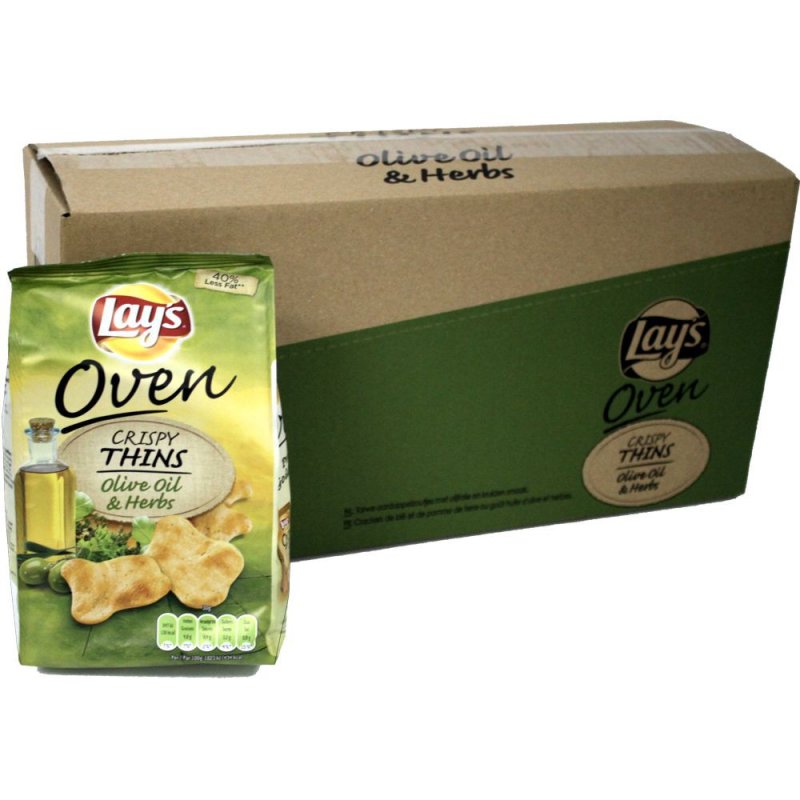 Lays Ofen Chips Crispy Thins Olivenöl & Kräuter 6 x 90g Karton (Olive