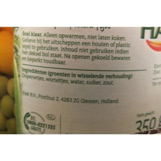 HAK Doperwtjes met Worteltjes 12 x 350g Glas (Erbsen & Möhren)