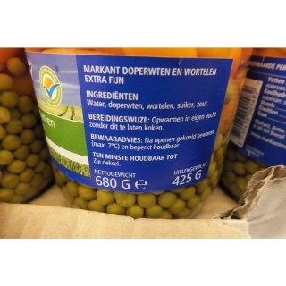 Markant Doperwten en Wortelen extra fijn 12 x 680g Glas (Erbsen und Möhren extra fein)