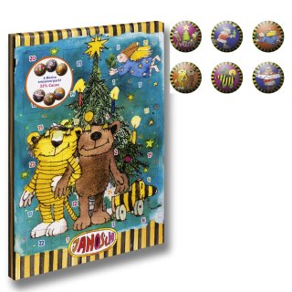 Adventskalender Tigerente von Janosch, 120g einzeln verpackte Edelvollmilch-Schokolade 33% Kakao