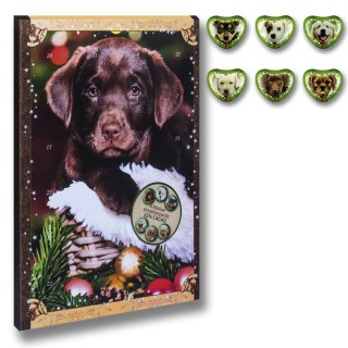 Adventskalender Hundefreund, 120g einzeln verpackte Edelvollmilch-Schokolade 33% Kakao