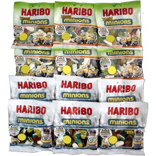 Haribo Minions Testpaket Fruchtgummi 12 x 180g Beutel (normal & sauer je 6 Beutel)