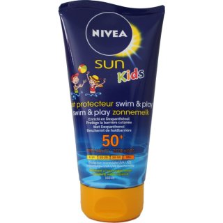Nivea Sun KIDS, swim & play zonnemelk SPF-factor 50+, 150ml Tube (Schwimm und Spiel Sonnenmilch, Lichtschutzfaktor 50+, Wasserfest)